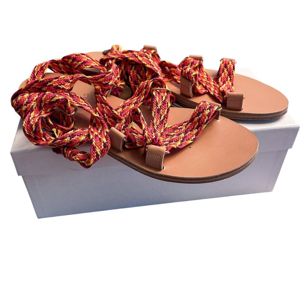 Ancient Greek Sandals Evelina Woven Red Sandals 39 Box & Dust Bag
